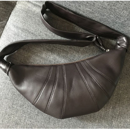 Retro women's cowhide bag Genuine leather stylish shoulder bag Women's croissant crossbody bag