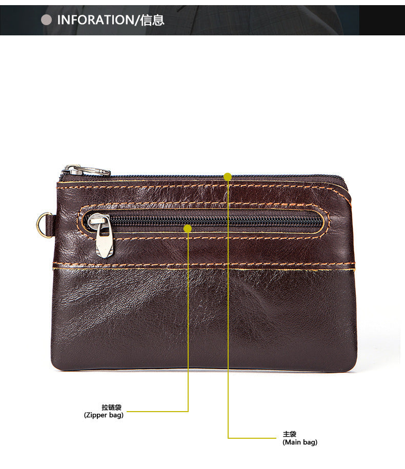 Men's Wallet Cow Leather Retro Casual Zipper Large Capacity Men's Wallet Coin Bag 