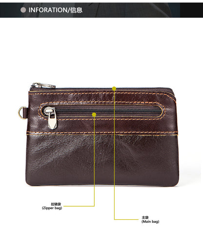 Men's Wallet Cow Leather Retro Casual Zipper Large Capacity Men's Wallet Coin Bag 