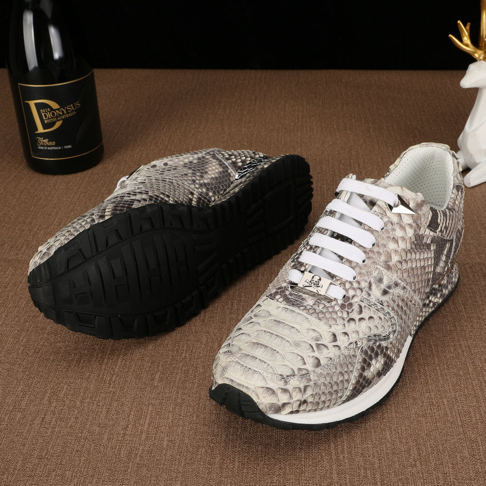 Python Skin Genuine Leather Men's Sneakers Sports Casual Shoes Wear-resistant Breathable Men Shoes 