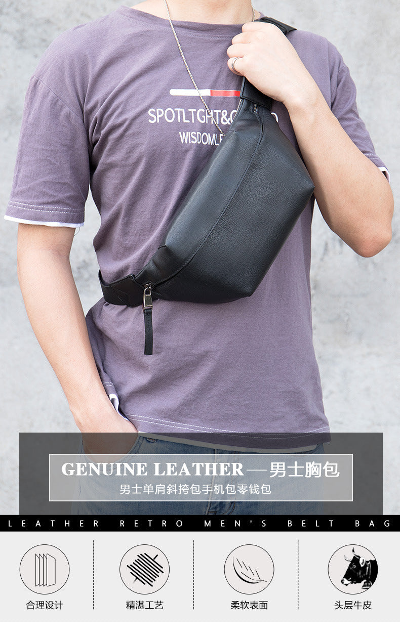 Men's bust bag Genuine cowhide leather casual sports crossbody bag for men Shoulder bag 