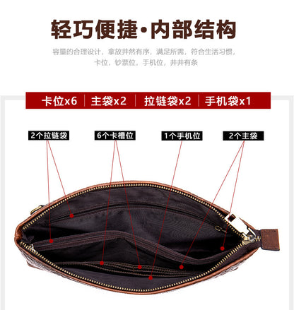 Men's Clutch Bag Business Crocodile Crest Cow Leather Handbag for Men 