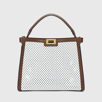 Casual large capacity cowhide openwork color ladies handbag crossbody bag goes with anything 