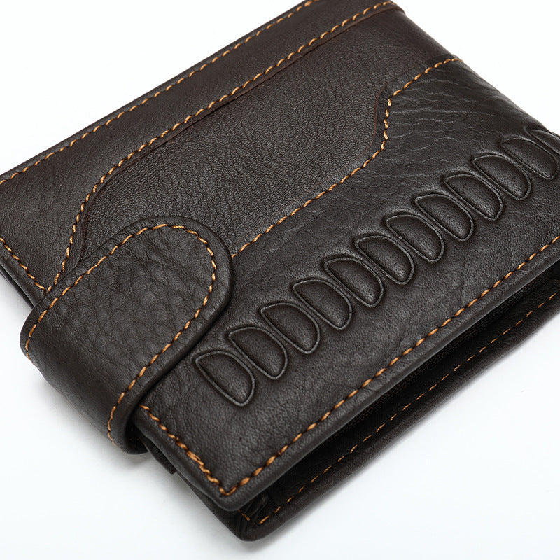 Men's Short Wallet Made of Genuine Cowhide Leather Retro Multifunctional Men's Card Bag Wallet 