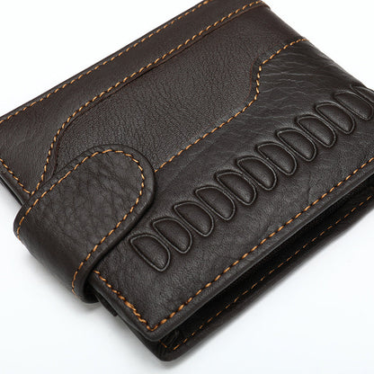 Men's Short Wallet Made of Genuine Cowhide Leather Retro Multifunctional Men's Card Bag Wallet 