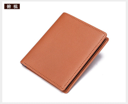 Men's short wallet genuine cowhide leather bi-fold retro card bag men's wallet 