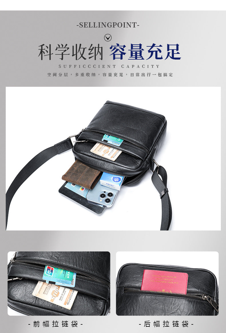 Men's shoulder bag, genuine cowhide leather, business commuting style, crossbody bag for men 