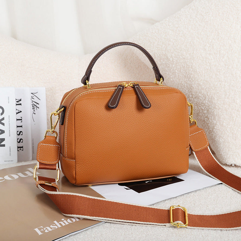 Cowhide women's handbag small square bag crossbody bag luxury simple shoulder bag goes with anything