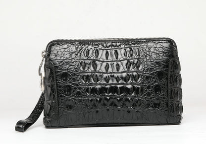Men's Bag Crocodile Skin Genuine Leather Business Double Zipper Security Lock Privacy Protection Handbag 