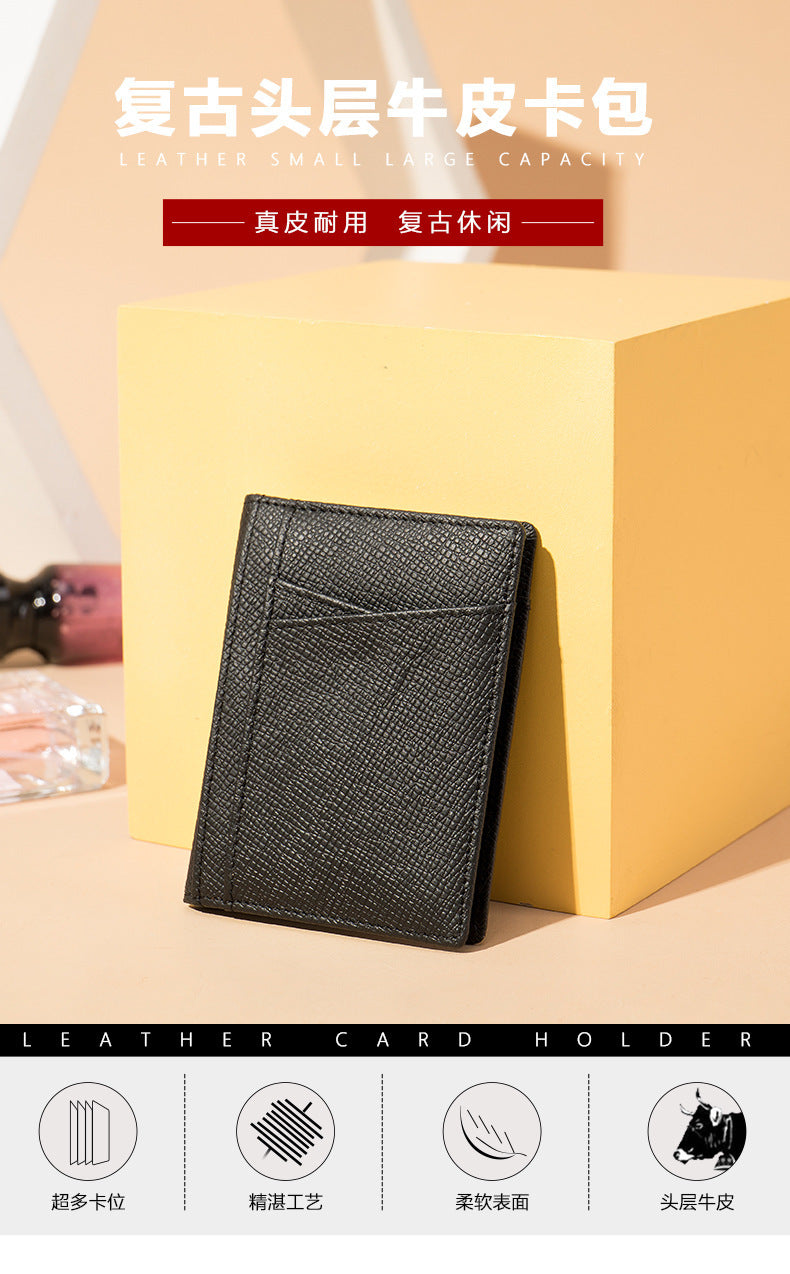 Men's Card Bag Cow Leather Thin Simple Card Holder RFID Card Clip for Men 