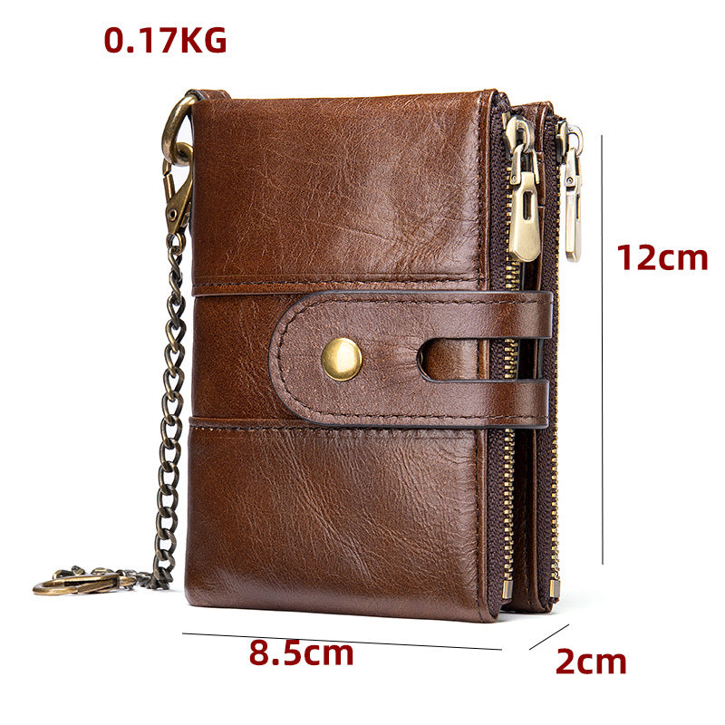 Men's short wallet genuine cowhide leather retro RFID anti-theft card bag 