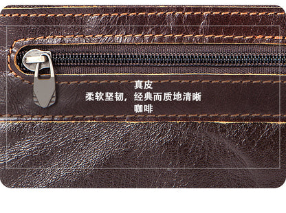 Men's Wallet Cow Leather Retro Casual Zipper Large Capacity Men's Wallet Coin Bag 