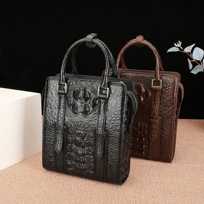 Crocodile Bone Skin Genuine Leather Men's Briefcase Business Commuting Casual Crossbody Shoulder Bag Vertical Handbag 