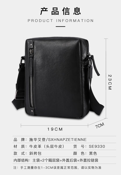Men's Shoulder Bag Sports Bag Made of Genuine Cowhide Leather Casual Crossbody Bag for Men 