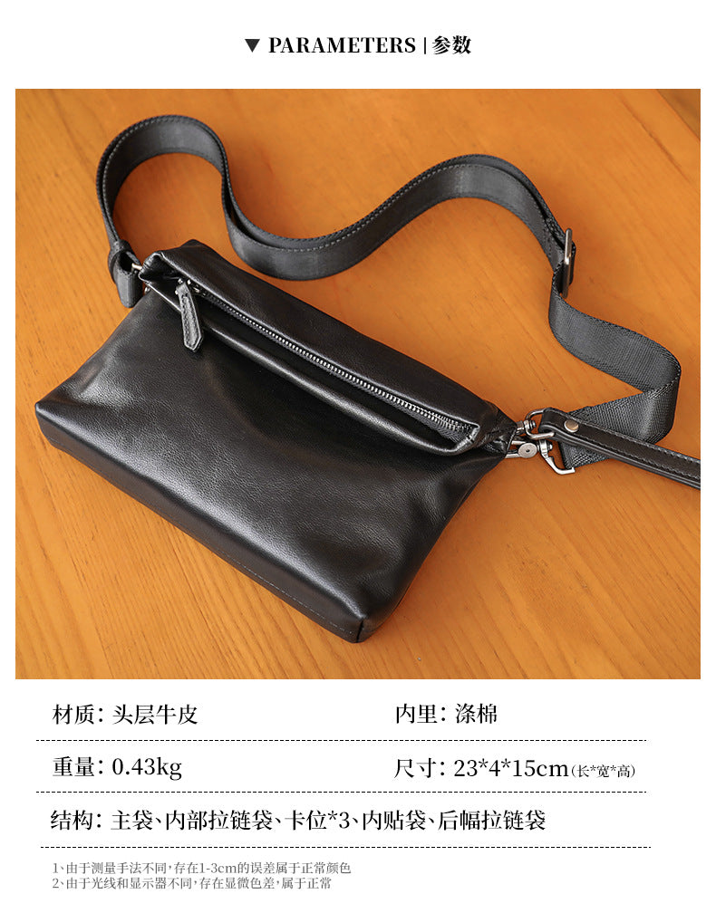 Men's Shoulder Bag Genuine Cowhide Leather Fashion Sports Crossbody Bag for Men 
