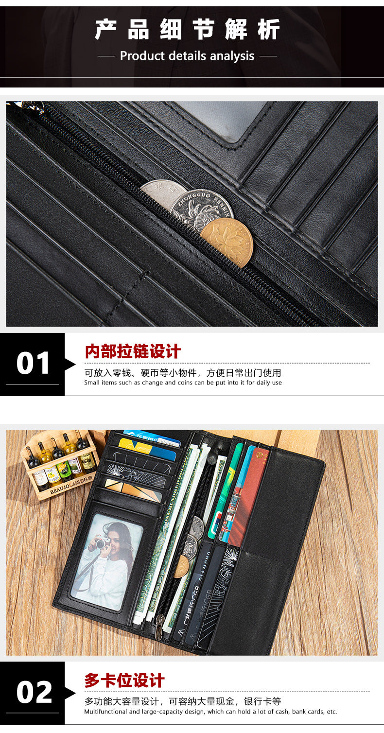 Men's long wallet, tanned leather, high quality coin purse, birthday gift, wallet for men 