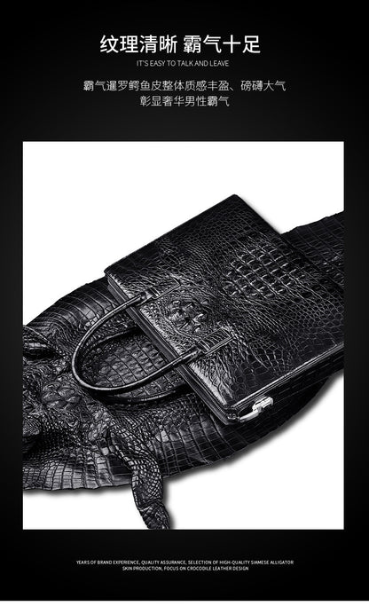 Siamese crocodile bone skin men's briefcase handbag anti-theft security lock genuine leather luxury business bag handbag 