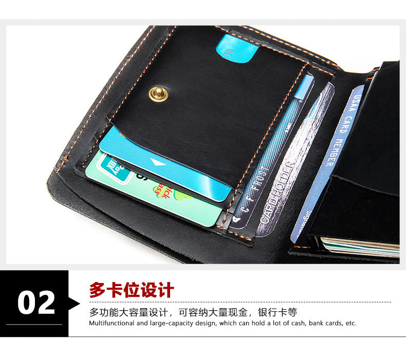 Men's short wallet genuine cowhide leather aluminum alloy automatic pop-up card bag RFID anti-theft brush wallet for men 