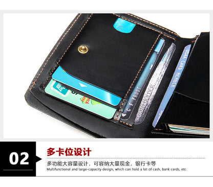 Men's short wallet genuine cowhide leather aluminum alloy automatic pop-up card bag RFID anti-theft brush wallet for men 
