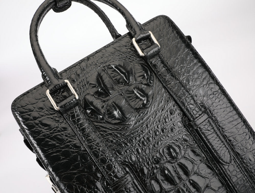 Crocodile Bone Skin Genuine Leather Men's Briefcase Business Commuting Casual Crossbody Shoulder Bag Vertical Handbag 
