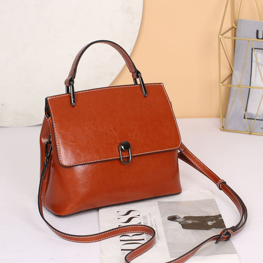 Ladies' simple cowhide shoulder bag Stylish handbag Retro genuine leather Goes with anything