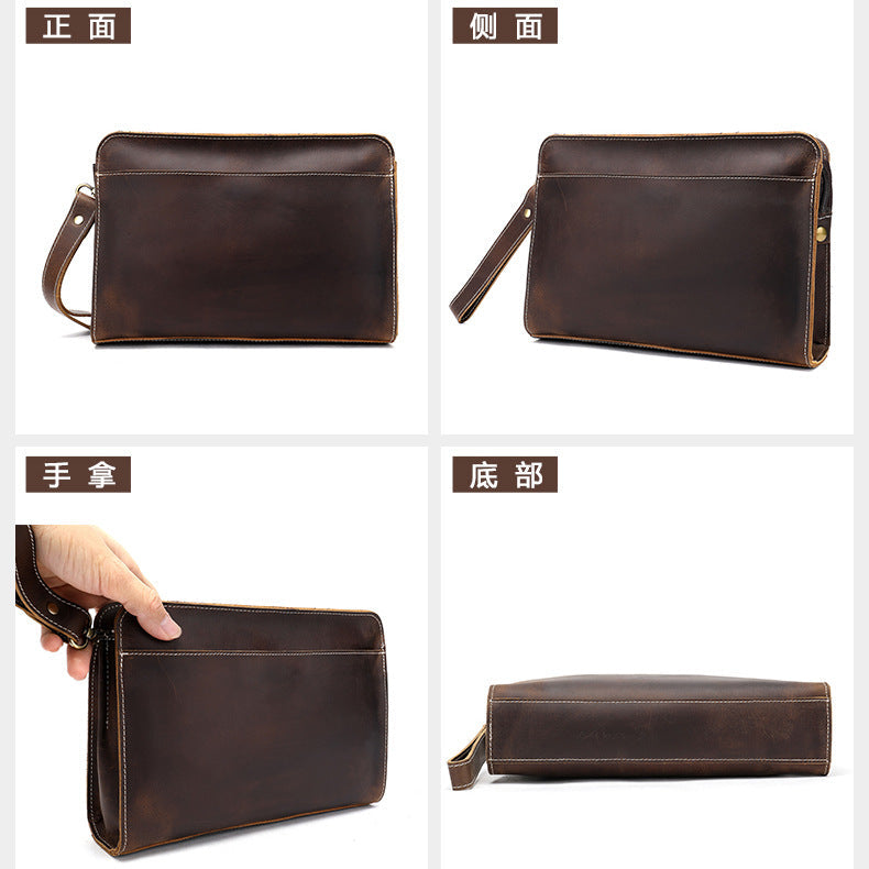 Men's Clutch Bag Cow Leather Crazy Horse Vintage Men's Handbag 
