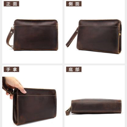 Men's Clutch Bag Cow Leather Crazy Horse Vintage Men's Handbag 