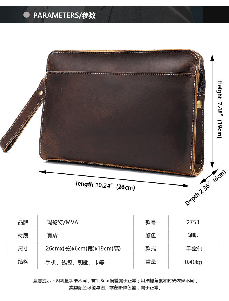 Men's Clutch Bag Cow Leather Crazy Horse Vintage Men's Handbag 