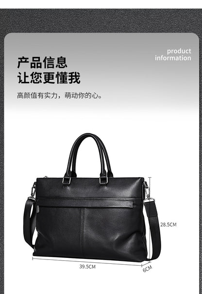 Men's Handbag Genuine Cowhide Leather Computer Bag Business Large Capacity Briefcase Crossbody Bag 