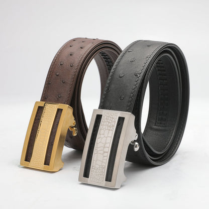 Ostrich leather genuine leather men's belt automatic buckle casual width 3.4cm men belt gift present
