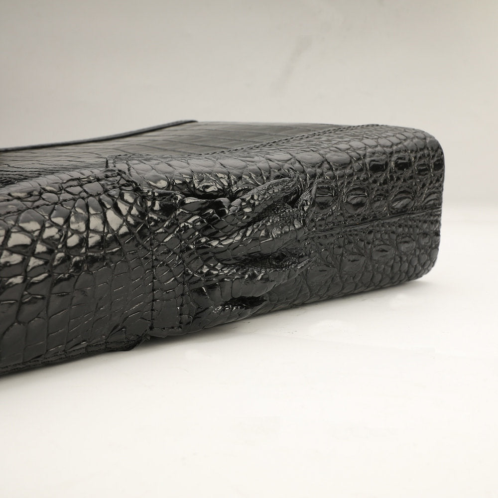 Siamese Crocodile Belly Skin Men's Shoulder Bag Genuine Leather Commuting Business Casual Crossbody Bag with Claws on the Side Edges 