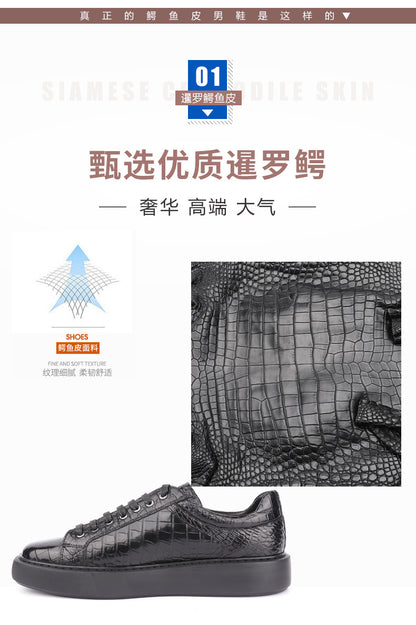 Crocodile Skin Genuine Leather Men's Sneakers Sports Casual Athletic Shoes Simple Fashion Wear-resistant Men's Shoes 