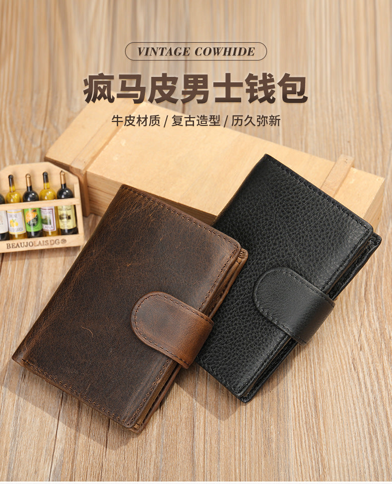 Men's short wallet cowhide genuine leather retro clutch bag card bag men's wallet 