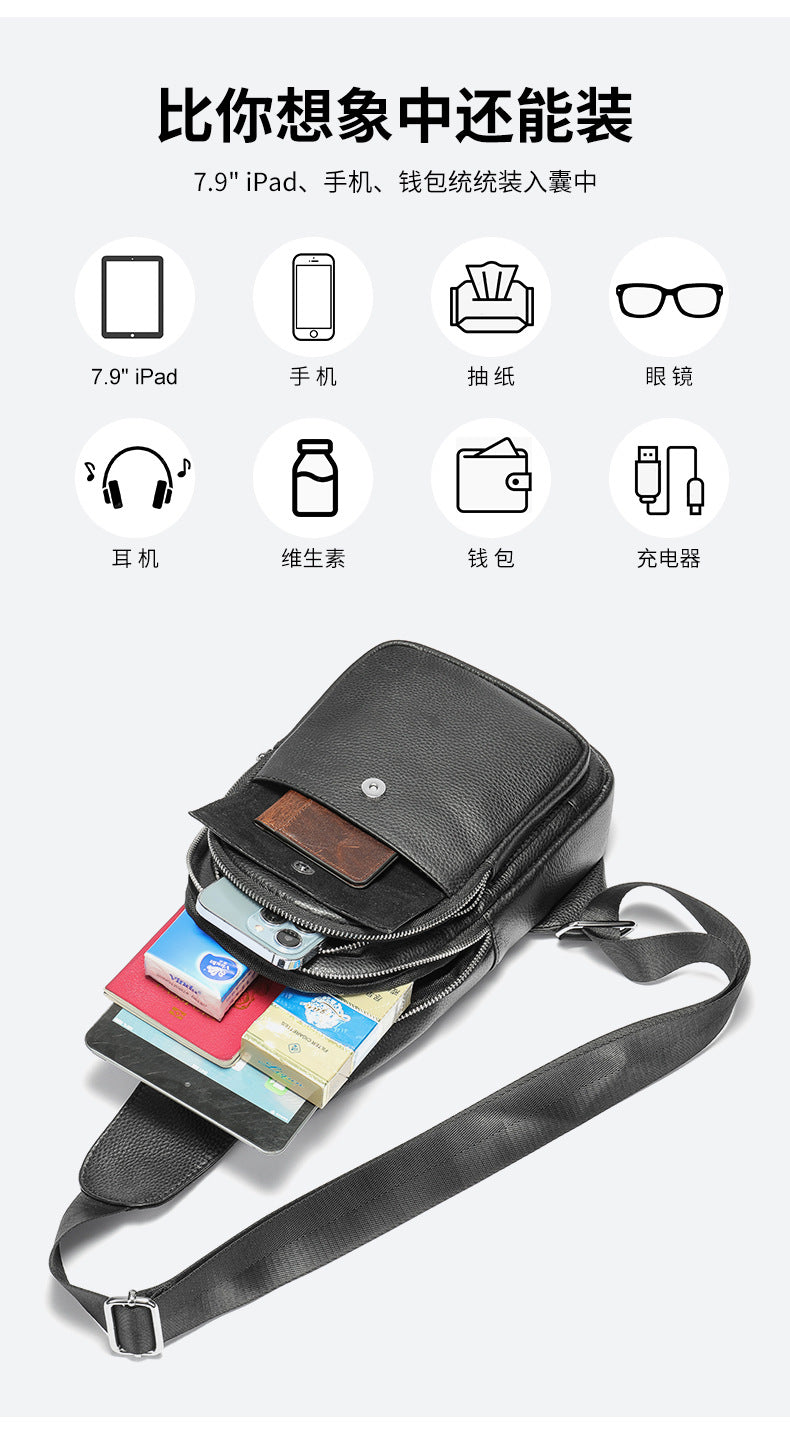 Men's Bust Bag Cowskin Genuine Leather Outer Multifunctional Fashion Casual Sports Men Bag 