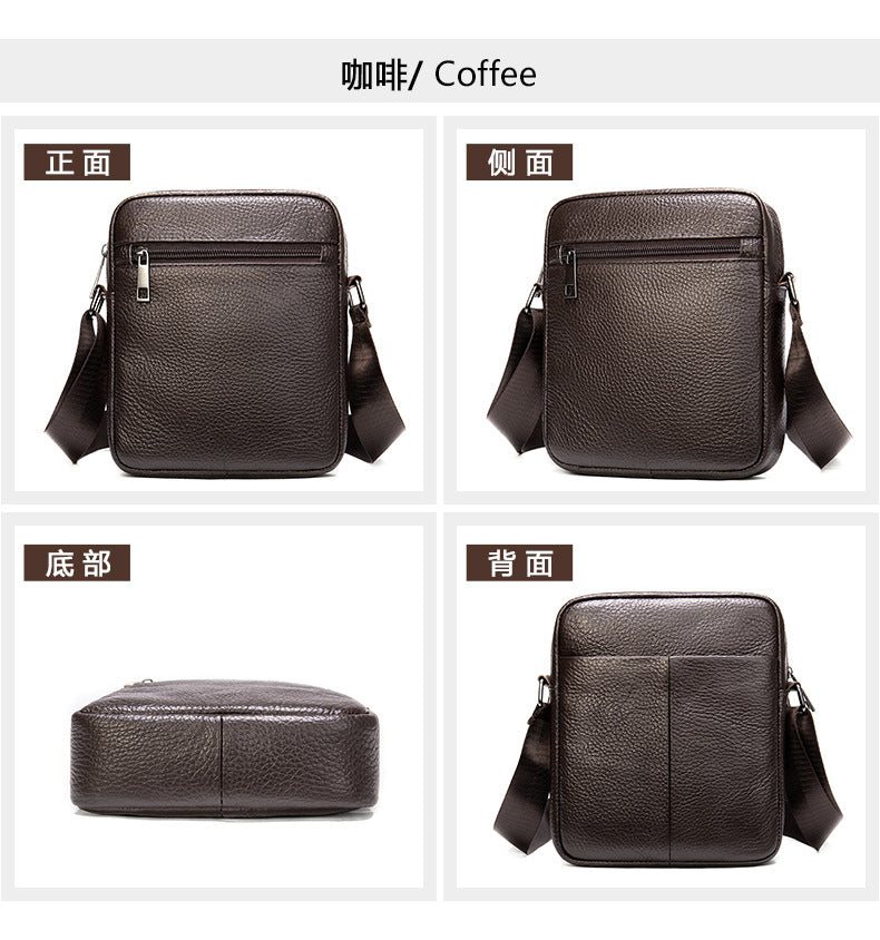 Men's shoulder bag Genuine cowhide leather business commuter lychee pattern crossbody bag for men 