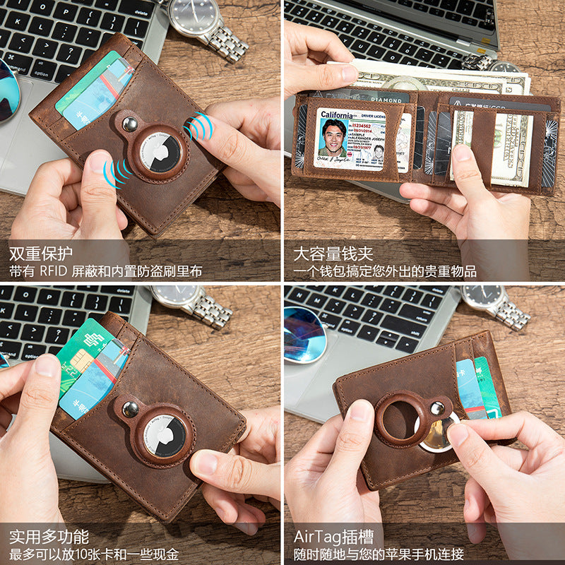 Men's wallet cowhide genuine leather retro business card holder card bag for men 