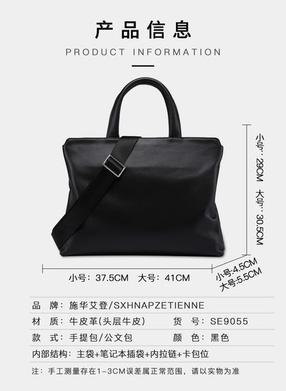 Men's Handbag Genuine Cow Leather Computer Bag Large Capacity Briefcase for Business Trips 