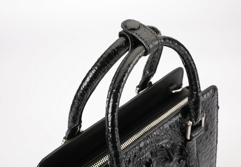 Crocodile Bone Skin Genuine Leather Men's Briefcase Business Commuting Casual Crossbody Shoulder Bag Vertical Handbag 