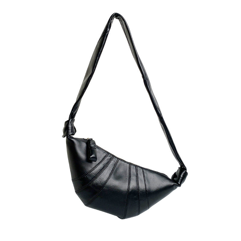 Retro women's cowhide bag Genuine leather stylish shoulder bag Women's croissant crossbody bag