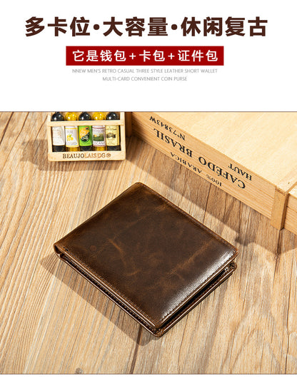 Men's short wallet cowhide retro anti-theft handmade men's wallet 