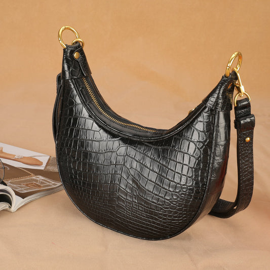 Siamese Crocodile Skin Women's Bag Genuine Leather Bag Shoulder Bag with Chain Armpit Bag Fashion Trend Crossbody Bag 
