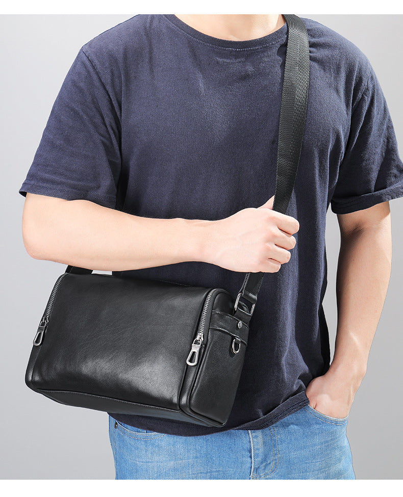 Men's shoulder bag Genuine cowhide leather cylindrical fashion casual large capacity crossbody bag for men 