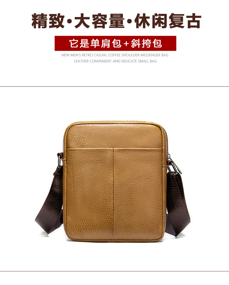 Men's shoulder bag Genuine cowhide leather business commuter lychee pattern crossbody bag for men 