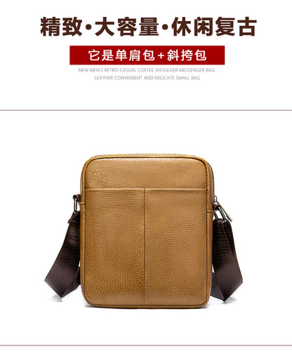 Men's shoulder bag Genuine cowhide leather business commuter lychee pattern crossbody bag for men 