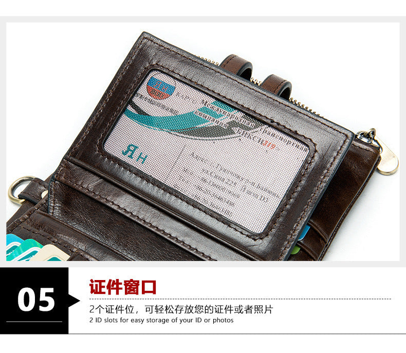 Men's short wallet genuine cowhide leather retro RFID anti-theft card bag 