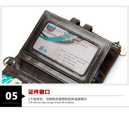 Men's short wallet genuine cowhide leather retro RFID anti-theft card bag 