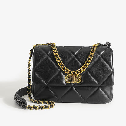 Ladies Genuine Leather Shoulder Bag Chain Bag Wandering Bag Check Crossbody Bag Fashion Trend