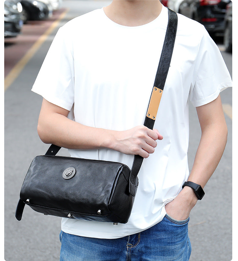 Men's Shoulder Bag Made of Genuine Cowskin Leather with Hand-held Crest High Quality Luxury Fashion Crossbody Bag for Men 