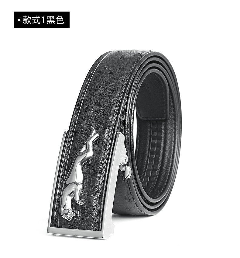 Ostrich skin men's belt genuine leather business casual automatic buckle width 3.4cm high quality male belt 