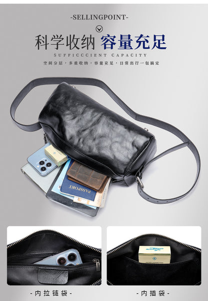Men's Shoulder Bag Made of Genuine Cowskin Leather with Hand-held Crest High Quality Luxury Fashion Crossbody Bag for Men 